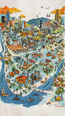 Wall Mural - Illustration of City of Los Los Angeles travel map