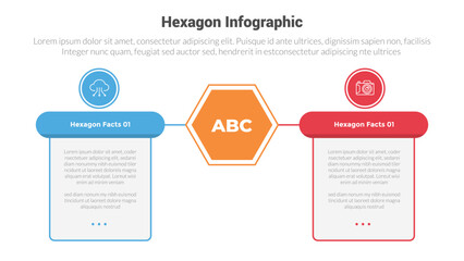 Wall Mural - hexagon or hexagonal honeycombs shape infographics template diagram with table box versus opposite with 2 point step creative design for slide presentation