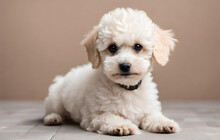 Maltese Dog In Studio, Maltipoo Puppy Poses Sweetly On A White Backdrop