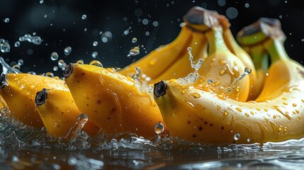 Sticker - a bunch of bananas sitting on top of a body of water with drops of water on the top of them.