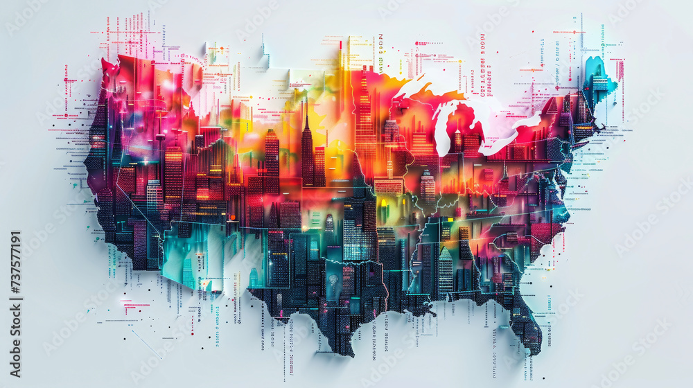 Pretty Us Map Poster map of United States of America. Travel map vector illustration ...