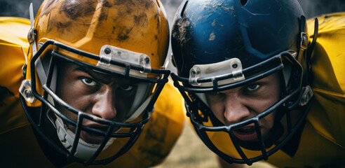 Intense American Football Players Locked in a Stare Down before the Game