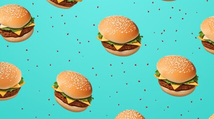 Wall Mural - Cyan Background with hamburgers