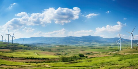 Green Field With Windmills in the Distance Generative AI