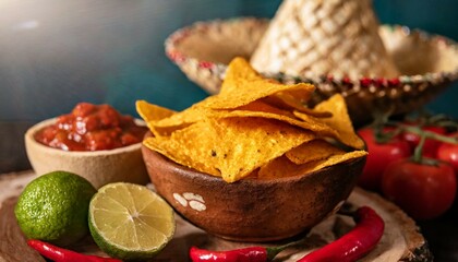 Wall Mural - Chili with nachos on the table. 