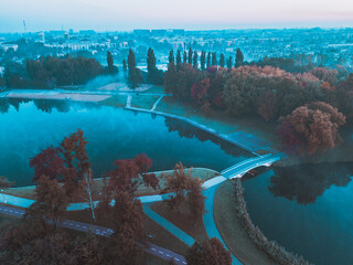 Wall Mural - Public park called Lewityn in Pabianice City in autumn vibes- view from a drone