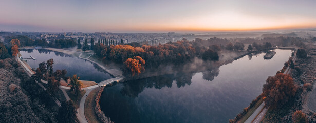 Poster - Public park called Lewityn in Pabianice City in autumn vibes- view from a drone