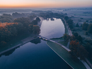 Sticker - Public park called Lewityn in Pabianice City in autumn vibes- view from a drone