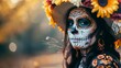 Beautiful Mexican woman with a painted face and Day of the Dead hat in high resolution and high quality. traditional concept, regional, tradition, women