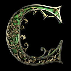 Wall Mural -  Letter C detailed Art Nouveau sculpture icon on black background