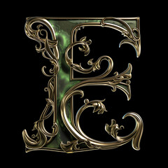 Wall Mural -  Letter E detailed Art Nouveau sculpture icon on black background