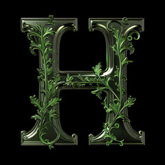 Wall Mural -  Letter H detailed Art Nouveau sculpture icon on black background