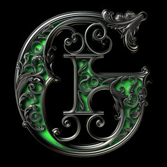 Wall Mural -  Letter G detailed Art Nouveau sculpture icon on black background