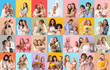 © Pixel-Shot - Group of happy mothers and their children on color background. Mother's Day celebration