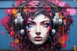a mural of a woman wearing headphones on a wall