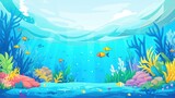 Fototapeta Do akwarium - cartoon vibrant underwater scene with colorful corals, seaweed, and fish
