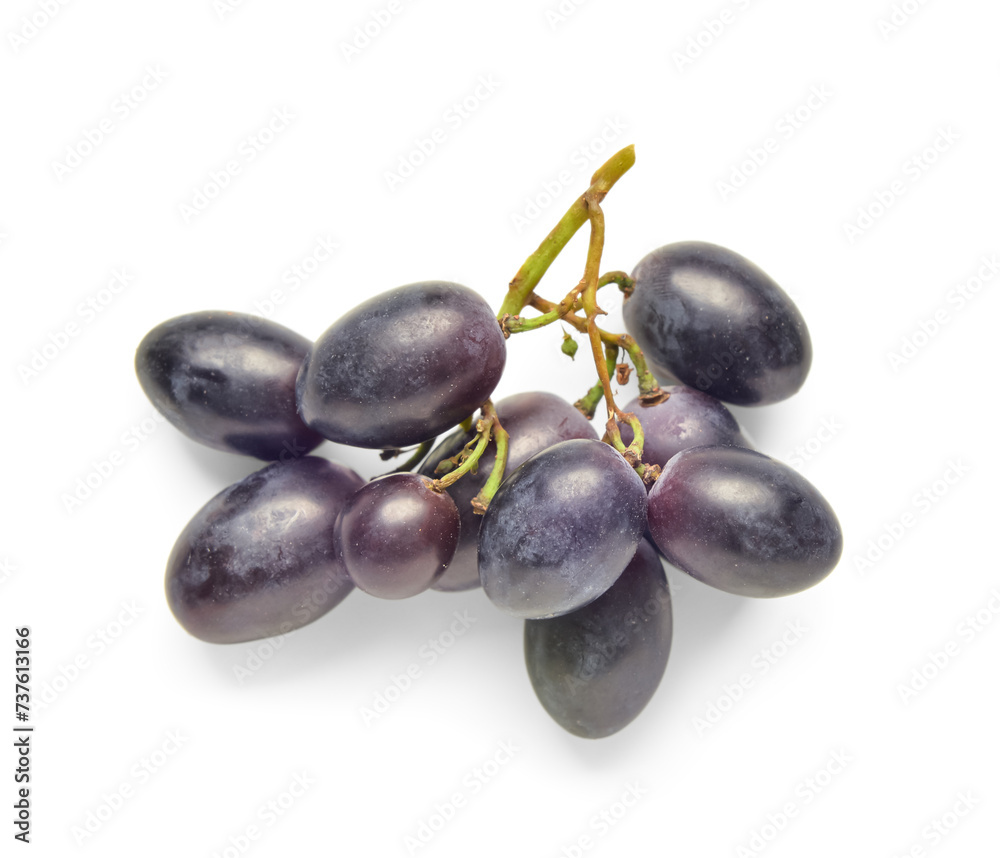 Sweet black grapes on white background