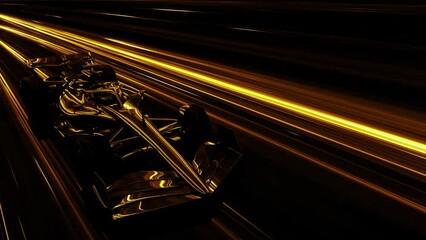 Canvas Print - modern f1 golden color racing car high speed traveling in a futuristic light tunnel, 4k seamless loo