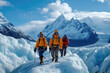 Imagen de aventureros explorando glaciares de manera sostenible, promoviendo el turismo de aventura responsable