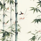 Fototapeta Sypialnia - Chinese Ink Painting of Three Bamboo Stalks in Soft Colors