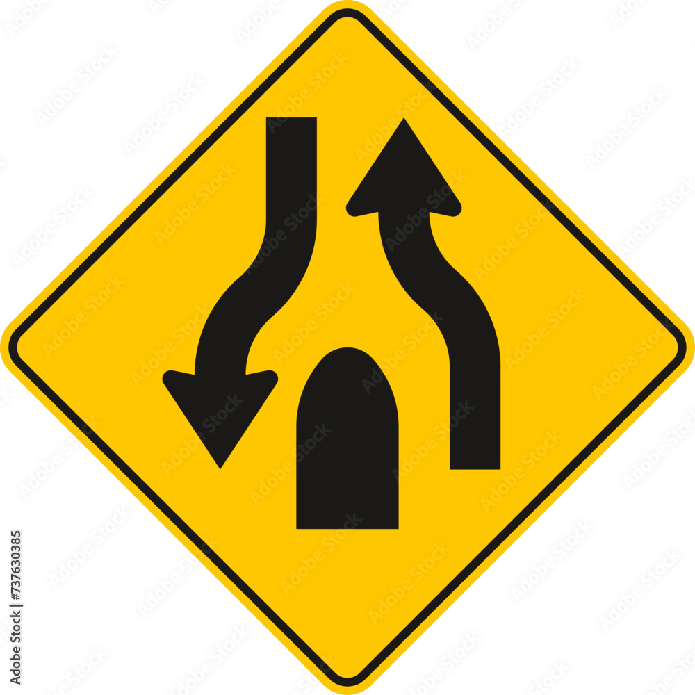 divider coming up ahead, divided road, divided highway begins, divided highway ends,warning sign,Traffic Sign , Vector, symbol, transport icon