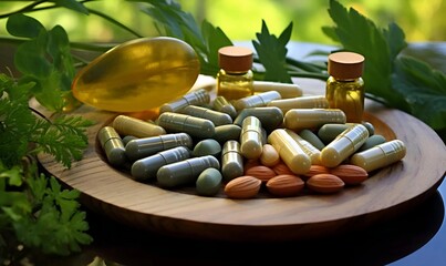 Wall Mural - herbal and vitamin capsules healthy food nourishing the body and treating diseasesmedical example