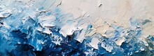 Close-up Abstract Painting Combines Blue And White In Impasto Style