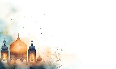 Wall Mural - watercolor ramadan lattern copy space