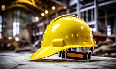 Wall Mural - Yellow and white helmet safety in construction site