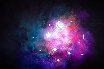 Wall Mural - Starry sky with half moon