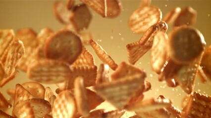 Sticker - Cookies fly up and fall down. Filmed on a high-speed camera at 1000 fps. High quality FullHD footage