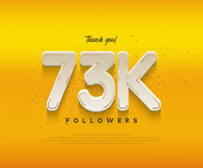 73k followers celebration with modern white numbers on yellow background.