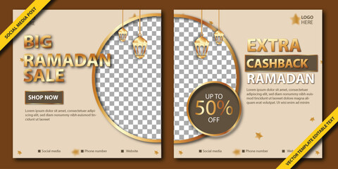 Wall Mural - set of Ramadan and Eid festival sale offer editable social media post 