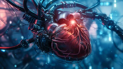 Poster - Cybernetic Heart with Futuristic Technology. Generative ai