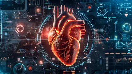 Poster - cybernetic heart with futuristic technology. generative ai