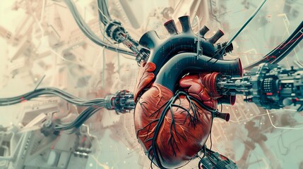 Poster - cybernetic heart with futuristic technology. generative ai