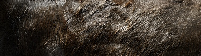 Wall Mural - close up of wavy black goat fur skin texture pattern, background with size ratio 32:9