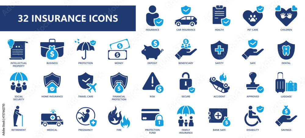 32 insurance icons collections Stock Vector | Adobe Stock