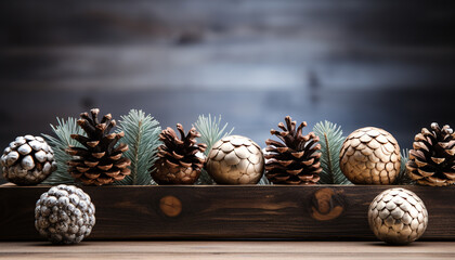 Sticker - Homemade pine cone decoration adorns rustic wooden table outdoors generated by AI