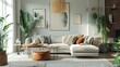 Interior design of modern elegant living room inspired by scaninavian style 