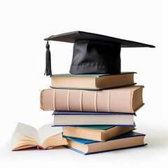 white background with graduation cap and books, Generative AI 