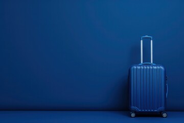 Wall Mural - a blue suitcase is sitting in front of a blue wall