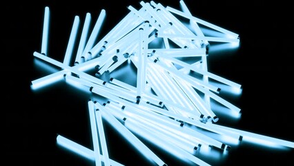 Aufkleber - Glowing 3d sticks are falling. Design. Neon lamps fall on surface of 3D space. Glowing neon lights in pile on surface