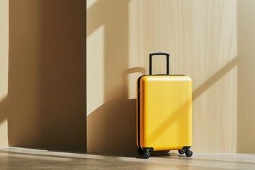 Wall Mural - a yellow suitcase is leaning against a wall in a room