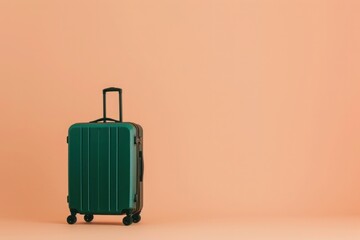 Wall Mural - a green suitcase is sitting on a pink background