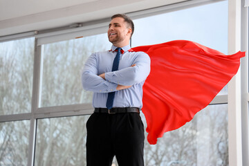 Poster - Superhero businessman near window in office