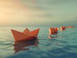 © chayantorn - Conceptual image of a single origami boat leading a fleet in calm waters leadership theme soft light