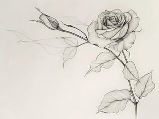 Wall Mural - Single line drawing delicate rose minimalist approach white backdrop