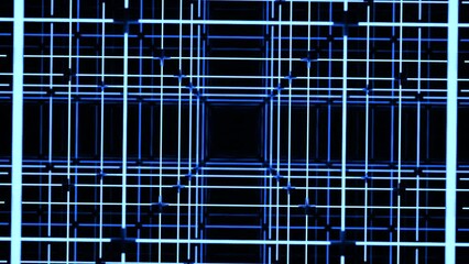 Aufkleber - Rotating animation with square line construction. Design. Spatial grid with lines and squares. Electronic grid with square tunnel
