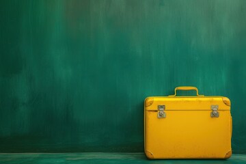 Wall Mural - A yellow luggage bag rests on the electric blue wall